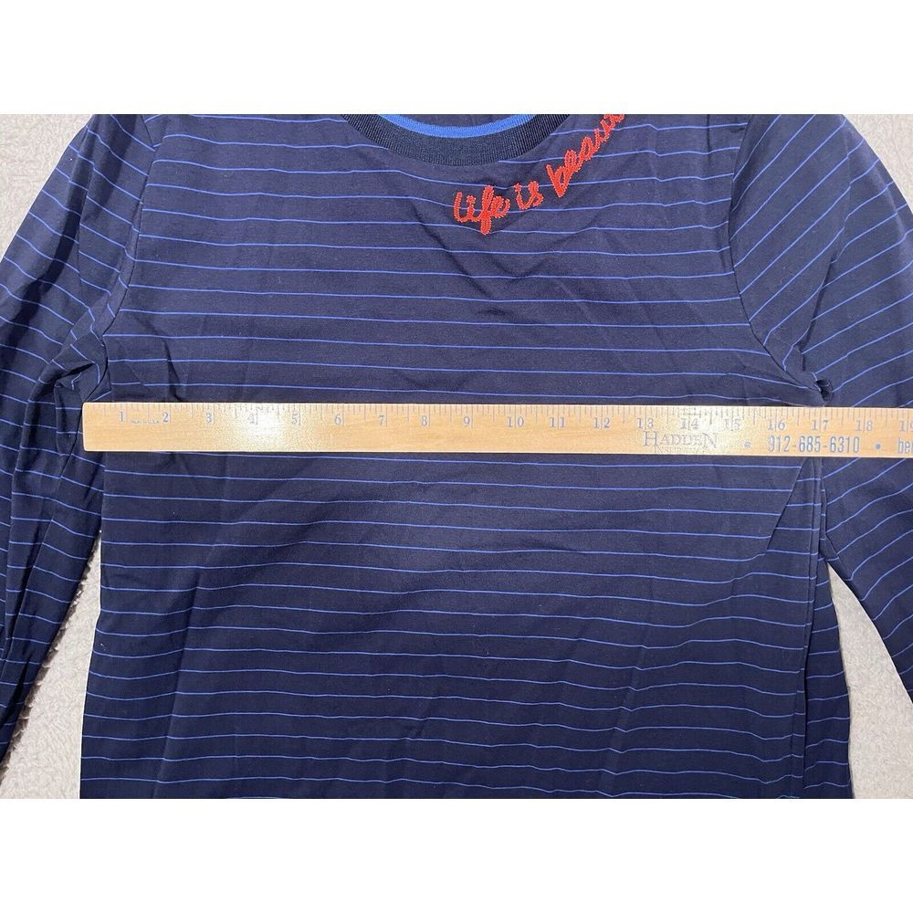 Les Serein Long Sleeve T-Shirt Blue Striped Large L Life is Beautiful Stitching - Picture 9 of 10